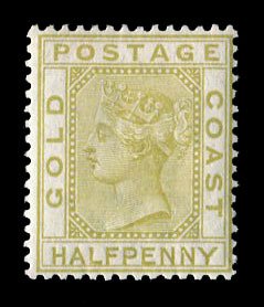 Gold Coast #10 (SG 9) Cat£275, 1883 1/2p bister, hinged