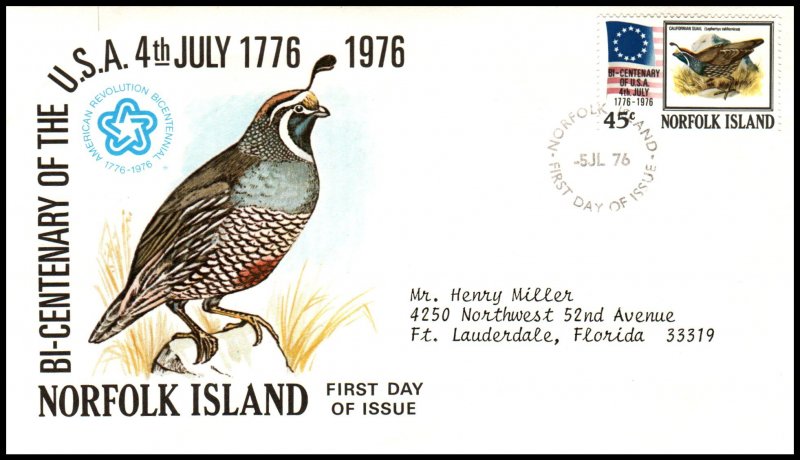 Norfolk Island 197 US Bicentennial Typed FDC