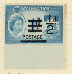 Nyasaland 1963 QEII Early Issue Fine Mint Hinged 1/2d. Surcharged