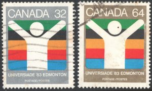 Canada SC#981-982 32¢ & 64¢ World University Games, Edmonton Singles (1983) Used
