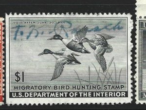 United States Scott RW12 1945 Duck stamp used Straight edge CV $25