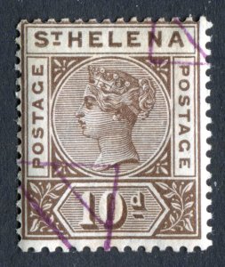 St Helena 1890 QV. 10d brown. Used. Remainder cancel. SG52.