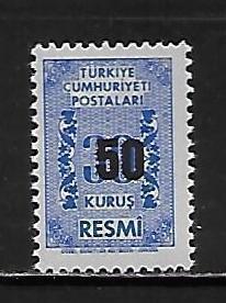 Turkey o82 50k on 30k Official single MNH