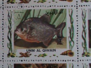 ​UNN AL QIWAIN :MARINE LIFE-TROPICAL FISHES STAMPS CTO LARGE FULL SHEET VF