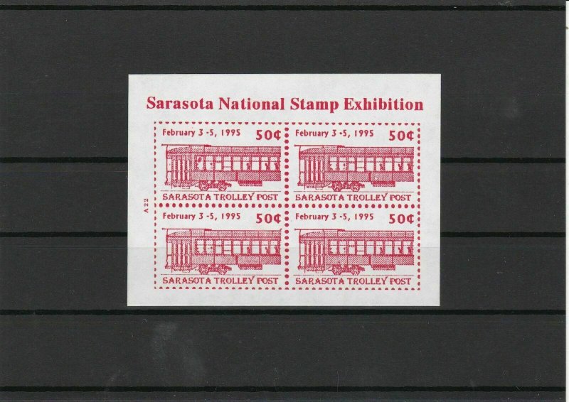 Sarasota National Stamp Exhibition 1995 Mint Never Hinged Stamp Sheet ref 22647