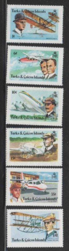 TURKS & CAICOS ISLANDS #347-352 1978 AVIATION PROGRESS MINT VF LH O.G