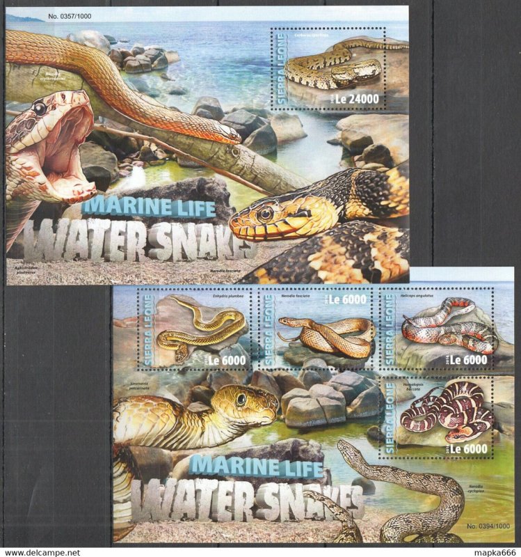 2016 Sierra Leone Marine Life Fauna Water Snakes Kb+Bl ** Stamps St305