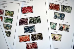 COLOR PRINTED FRENCH EQT. AFRICA 1936-1958 STAMP ALBUM PAGES (30 illustr. pages)