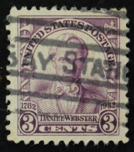 U.S. Used Stamp Scott #725 3c Webster. Superb Jumbo. Bay Station Cancel. A Gem!