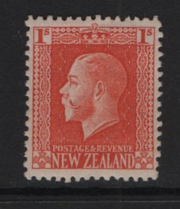 New Zealand  #159  MH  1915   King George V    1sh  14 x 13 1/2