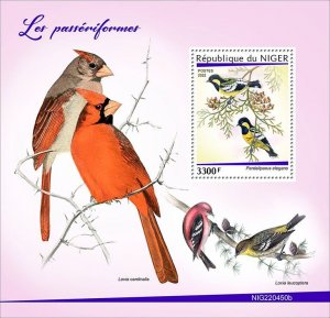 NIGER - 2022 - Passerines - Perf Souv Sheet - Mint Never Hinged