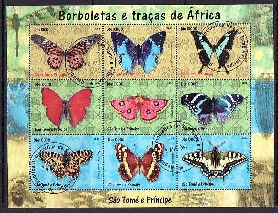 St. Thomas, 2004 issue. Butterflies sheet of 9. Canceled. ^