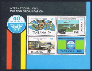 Tanzania 249a sheet,MNH.Michel Bl.38 ICAO,40th Ann.Icarus,Tanzania jet,Emblem.