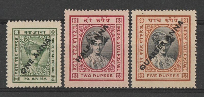 INDIAN STATES INDORE : 1940 Maharaja overprint set ¼a-1a MNH **