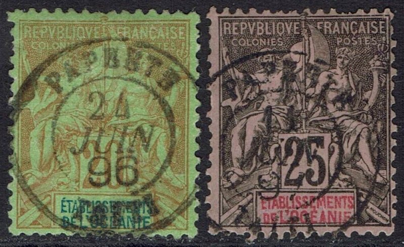 FRENCH OCEANIA 1892 PEACE AND COMMERCE 20C AND 25C USED