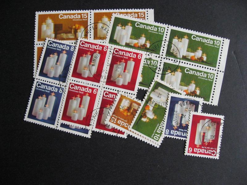 Canada Christmas Sc 606-9 U Reg,Winnipeg,Ottawa tags, singles,blocks ex Bileski