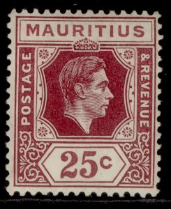 MAURITIUS GVI SG259, 25c brown-purple, M MINT. Cat £23. CHALKY