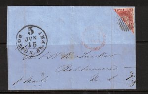 Newfoundland #8a Very Fine Used Bisect On Cover To Boston USA **With Cert.** 