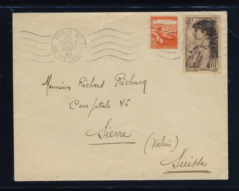 FRANCE - 1945 - Yv.736 & 738 sur PLI de PARIS pour la SUISSE (0293)