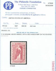 USA #PR124 Extra Fine Never Hinged Handstamp On Reverse **With Certificate**