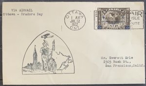 CANADA 1932 FDC 6 CENTS OTTOWA CONFERENCE. OTTOWA TO BRADORE BAY