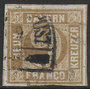 Bavaria 1862 9kr Bister Scott #12 VF Used CV $16.00 Field post? Railway cancel??