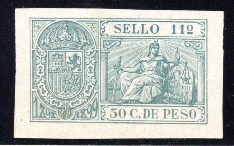 Puerto Rico, 1898, 50 C., Impresed Duty, Allegories, #77, MHOG, Thin under SELL