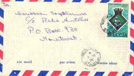 Saint Lucia 20c Arms of H.M.S. Pelican 1976 Vieux-Fort, St. Lucia Airmail to ...