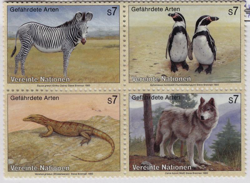 UN VIENNA MNH Scott # 143-146 Endangered Species blocks (4 Stamps) -4 (3)