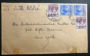 1948 Penang Malaya Airmail Commercial Cover To Rubber Co New York USA 