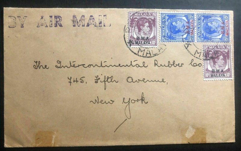 1948 Penang Malaya Airmail Commercial Cover To Rubber Co New York USA 