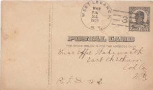 United States York West Lebanon 1909 doane 2/3  Postal Card.