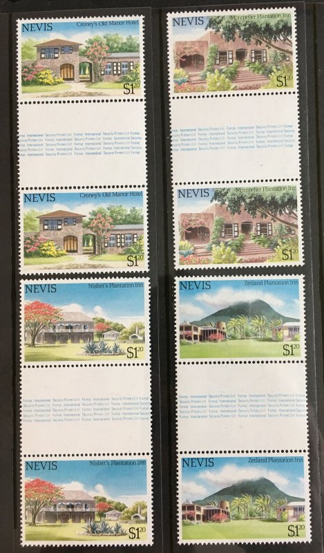 1985 Nevis Sc# 280-3, Tourism - Hotels and Inns, Gutter Pairs