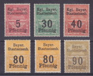 Bavaria MNH. ca. 1880, 6 different Staatseisenb. State Railway fiscals, fresh