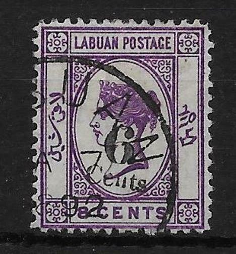 LABUAN SG34 1891 6c on 8c DEEP VIOLET USED