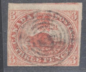 Canada Used #1 VF Big Upper Margin Beaver Imperforated C$1600.00 LAID LINES