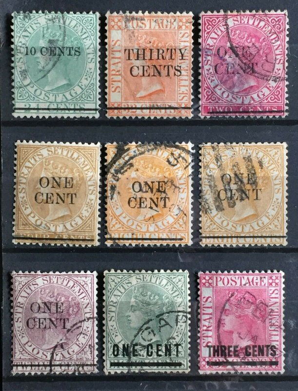 MALAYA Straits Settlements 1891-94 QV 9V overprints USED SG#86-89 91-94 M3883