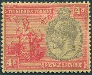 Trinidad & Tobago 1922 4d black & red on pale yellow SG216 unused