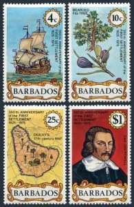 Barbados 428-431, 431a, MNH. Mi 399-402, Bl.8. 1st Settlement, 350, 1975. Powell