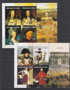 Chad Sc 911-914 MNH. 2001 French Royalty and Rulers, cplt set of 4 sheets, VF