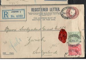 GREAT BRITAIN COVER (P2908B)  1911 KE 1D+1/2D ON  2D+1D  RLE SENT TO SWITZERLAND 