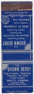 Canada Revenue 3/20¢ Excise Tax Matchbook THE BROWN DERBY