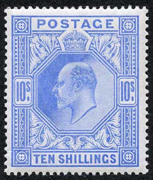 SG265 KEVII 10/- Ultramarine DLR Very Lightly Mounted and Very Fresh