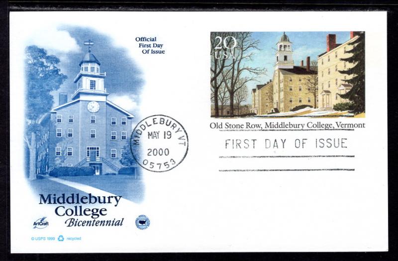 US UX316 Old Stone Row,Middlebury College PCS Artcraft Variety U/A FDC
