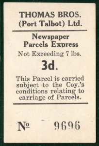 GB Wales LOCAL Port Talbot *THOMAS BROS* Newspaper Parcel Express 3d Mint PIW21