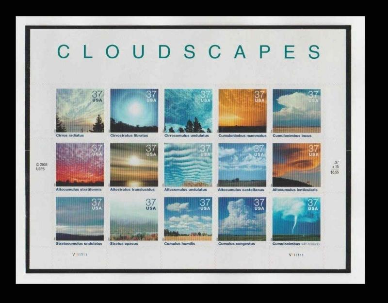 Sc 3878 - CLOUD  SCAPES Cloudscapes 37¢ Sheet - MNH  