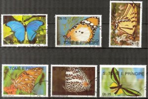 Sao Tome and Principe 1990 Butterflies set of 5 Used / CTO