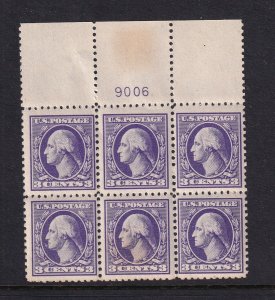 1918 Washington 3c Sc 530 MNH with original gum, Type IV, plate block of 6 (CB