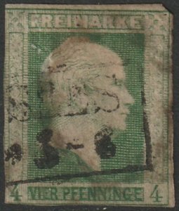 Prussia 1856 Sc 1 used faulty large tear/thins