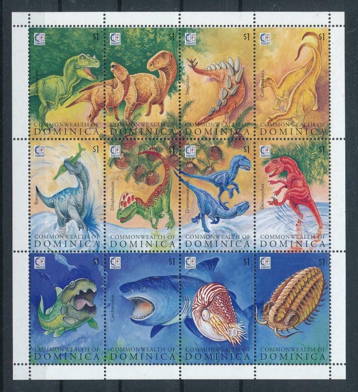 [107169] Dominica 1995 Prehistoric animals dinosaurs Marine life Sheet MNH